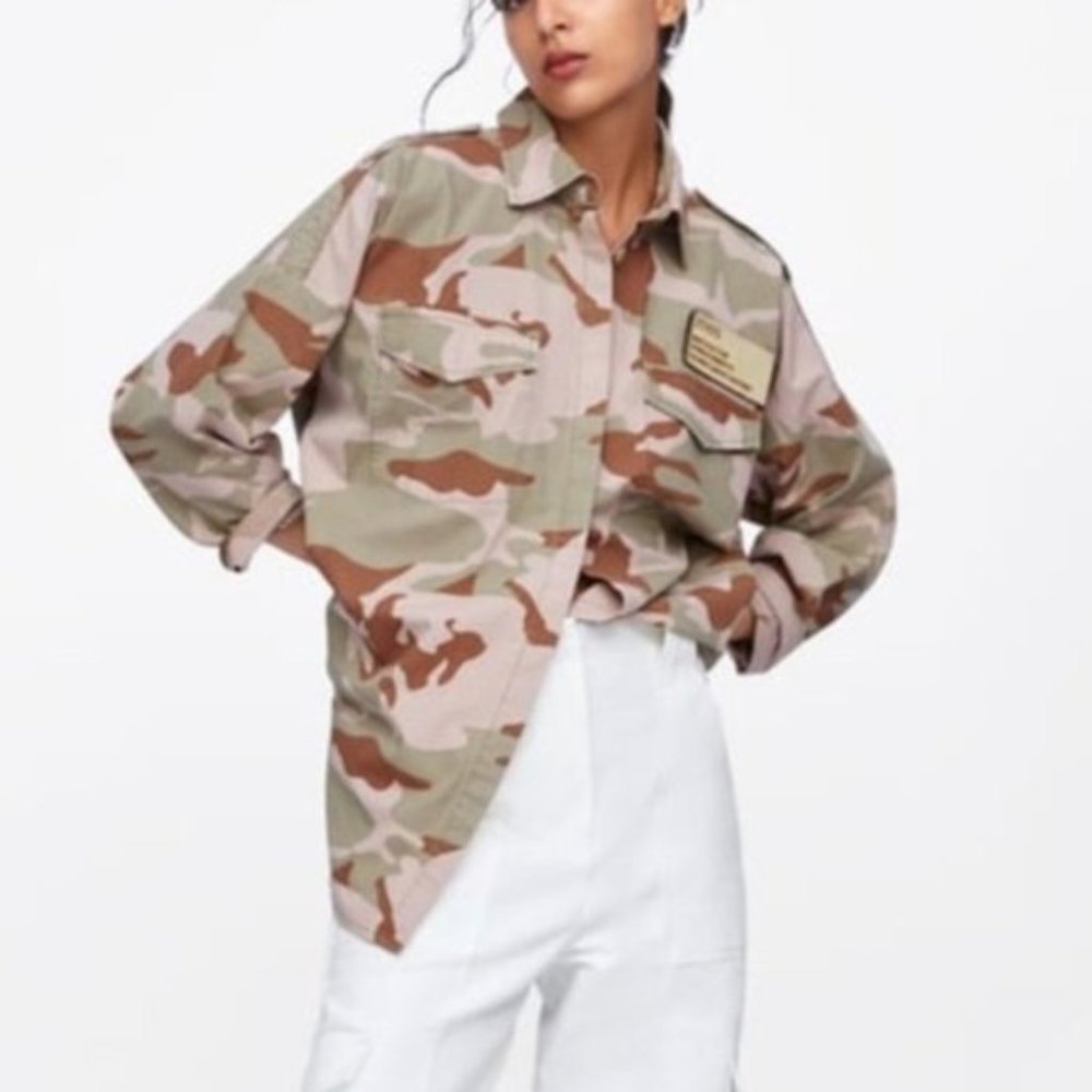 Zara Oversized Camo Shirt Jacket